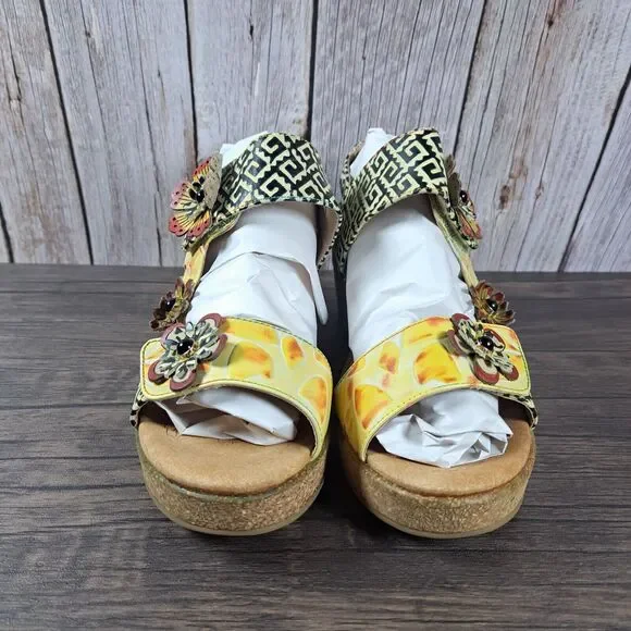 L'Artiste By Spring Step Radd Floral Cork Wedge Sandals Women's 10.5-11 EU 42 - Picture 2 of 10